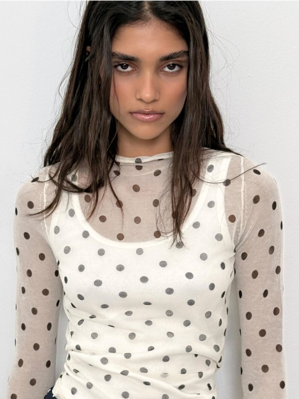 NWT Zara Sheer Polka Dot Knit Top Size Large